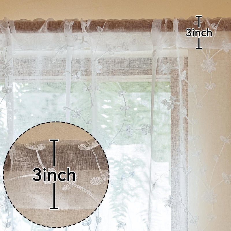 AmHoo 2 Panels Leaf Flora Embroidered Farmhouse Semi Sheer Curtain Voile Curtains for Living Room Bedroom Window Treatment White 53 x 63 Inch - Image 3